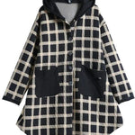 Women Plaid Pockets Button Fall Thick Hoodies Outwear Long sleeve