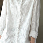 Women White Embroidery shirts Lapel white button loose Spring blouse