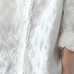 Women White Embroidery shirts Lapel white button loose Spring blouse