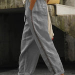 Women White Pockets Elastic Waist Cotton Crop Pants Summer