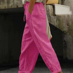 Women White Pockets Elastic Waist Cotton Crop Pants Summer
