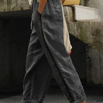 Women White Pockets Elastic Waist Cotton Crop Pants Summer