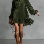 Loose-fitting Velvet Mini Dress With Bow Tie Neckline
