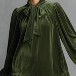 Loose-fitting Velvet Mini Dress With Bow Tie Neckline