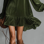 Loose-fitting Velvet Mini Dress With Bow Tie Neckline