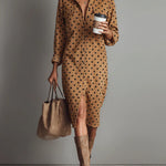 Polka Dot Faux Suede Shirt Midi Dress