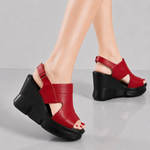 Women's Soft Leather Platform Wedge Sandals | Effortless All-Day Comfort Fit