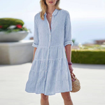 Isla Johnston | Striped Linen-Look Midi Shirt Dress For Women