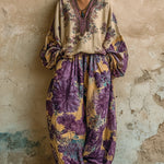 Bohemian Floral Print Loose V-neck Top And Wide-leg Pants Set