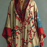 Japanese Red Plum Blossom Print Batwing Sleeve Maxi Dress
