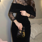 Black Velvet Lace-trimmed Fitted Maxi Dress