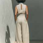 Bérénice™ | Casual Beige Sleeveless Co-Ord Set with Wide Leg Trousers