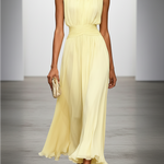 Yellow Chiffon Round Neck Sleeveless A-line Pleated Maxi Dress