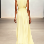 Yellow Chiffon Round Neck Sleeveless A-line Pleated Maxi Dress