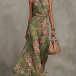 Anaïs™ | Elegant Floral Print Chiffon Maxi Halter Dress
