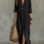 Alessia | Soft Black Maxi Dress with Buttons