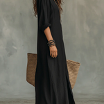 Alessia | Soft Black Maxi Dress with Buttons