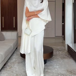 White Satin Irregular Top And Pants Two-piece Set
