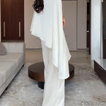 White Satin Irregular Top And Pants Two-piece Set