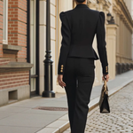 Black Zip-up Pleated Fitted Top And Cropped Trousers Two-piece Set