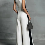 Stylish Black And White Color-blocked Spaghetti Strap Jumpsuit