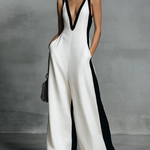 Stylish Black And White Color-blocked Spaghetti Strap Jumpsuit
