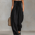 Black Minimalist Loose-fitting Faux Linen-blend Strapless Jumpsuit