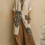 Giulia™ | Nomadic Bohemian 3-Piece Set in Dark Grey and Brown with Tribal Pattern