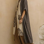 Giulia™ | Nomadic Bohemian 3-Piece Set in Dark Grey and Brown with Tribal Pattern