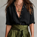 Vera™ | Two-Piece Set: Black Top and Olive Green Midi Skirt