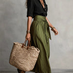 Vera™ | Two-Piece Set: Black Top and Olive Green Midi Skirt