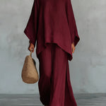 Minimalist Faux Linen Blend Flowy Top And Pants Two-piece Set