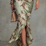 Delphine™ | Asymmetric Long Satin Dress, Puff Sleeves