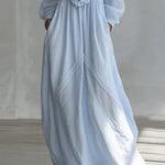 Blue Deep V-neck Three-dimensional Floral Maxi Dress