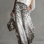 Flowy White T-shirt And Leopard Print Chiffon Pants Set