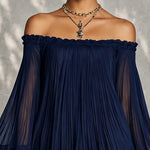 Navy Off-shoulder Ruffled Bell Sleeve Mini Dress