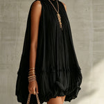 Valentina | Black Pleated Chiffon Mini Dress with Elegant Halternec