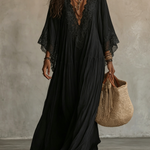 Celeste | Long Chiffon Dress with Batwing Sleeves and Lace