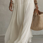 Celeste | Long Chiffon Dress with Batwing Sleeves and Lace