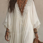 Celeste | Long Chiffon Dress with Batwing Sleeves and Lace