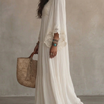 Celeste | Long Chiffon Dress with Batwing Sleeves and Lace