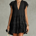 Rachele | Black Mini Dress with Lace and Ruffles