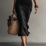 Adriana | Midi black sleeveless dress with V-neck and lace edges