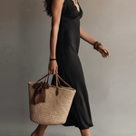 Adriana | Midi black sleeveless dress with V-neck and lace edges