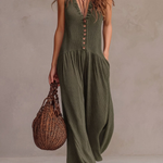 Retro Ruffled V-neck Wide-leg Jumpsuit