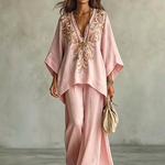 Marianna | Pink suit with embroidered cape top and wide-leg pants