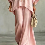 Marianna | Pink suit with embroidered cape top and wide-leg pants