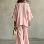 Marianna | Pink suit with embroidered cape top and wide-leg pants