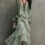 Mint Green Chiffon Ruffled Top Paired With A Layered Skirt Set
