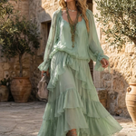 Mint Green Chiffon Ruffled Top Paired With A Layered Skirt Set